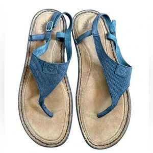 UGG Australia Women's Sefina Thong Sandal Black Leather Ankle Strap Shoes 10